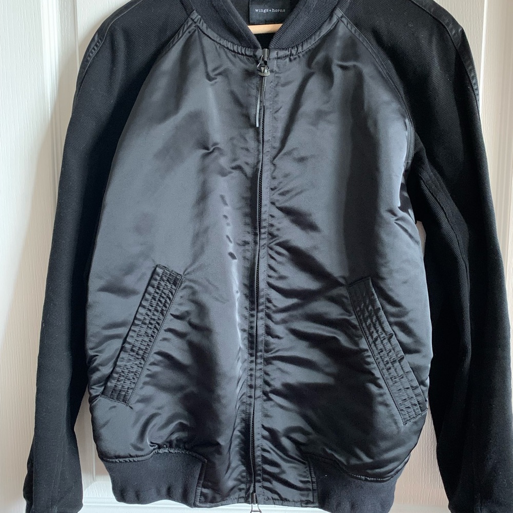 Wings+Horns Mens Full zip up Bomber Jacket Black Size Large